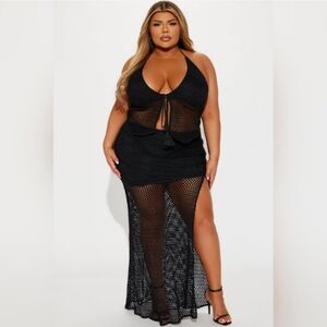 Fashion Nova Sea Side Black Crochet Skirt and Top Set